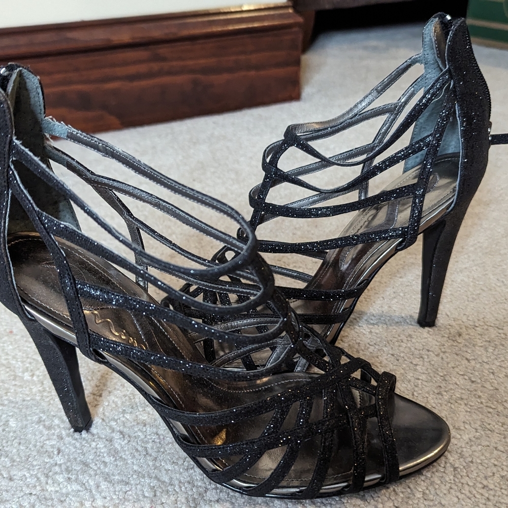 Nina sz 8 black sparkly strappy heels